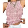 Bead, Leopard Print, Vest, Sexy, Exposed Waist, Color Blocking, Sleeveless Top for Women