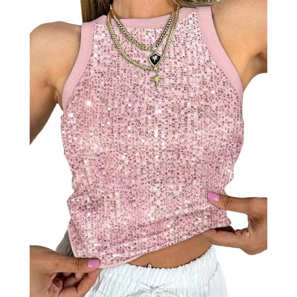 Bead, Leopard Print, Vest, Sexy, Exposed Waist, Color Blocking, Sleeveless Top for Women