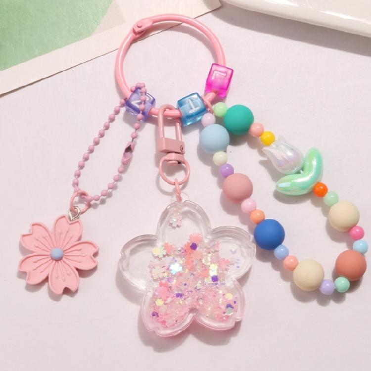 Cherry Blossoms Quicksand Keyring Women Girls DIY Bag Earphone Cover Pendants