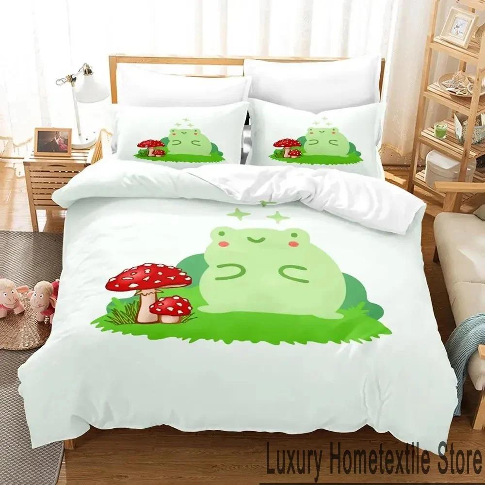 Cartoon Cottagecore Frog Mushroom 3D Bedding Set Duvet Cover Bed Set Quilt Cover Pillowcase Comforter King Queen Size Boys Adult