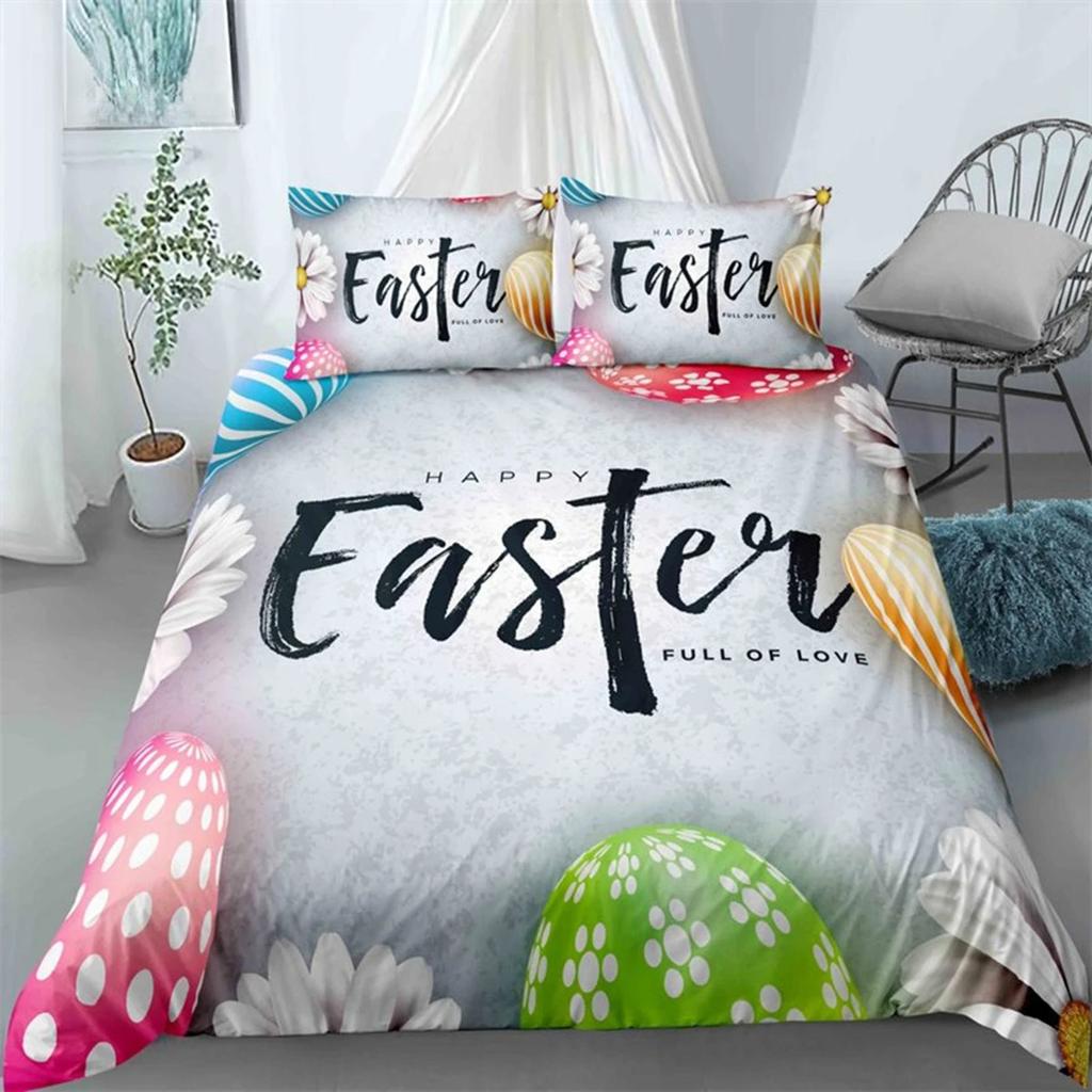 Soft Easter Eggs Print Duvet Cover Happy Easter Cartoon Rabbit Toddler Bedding Sets Twin King Queen Size Microfiber Quilt Cover