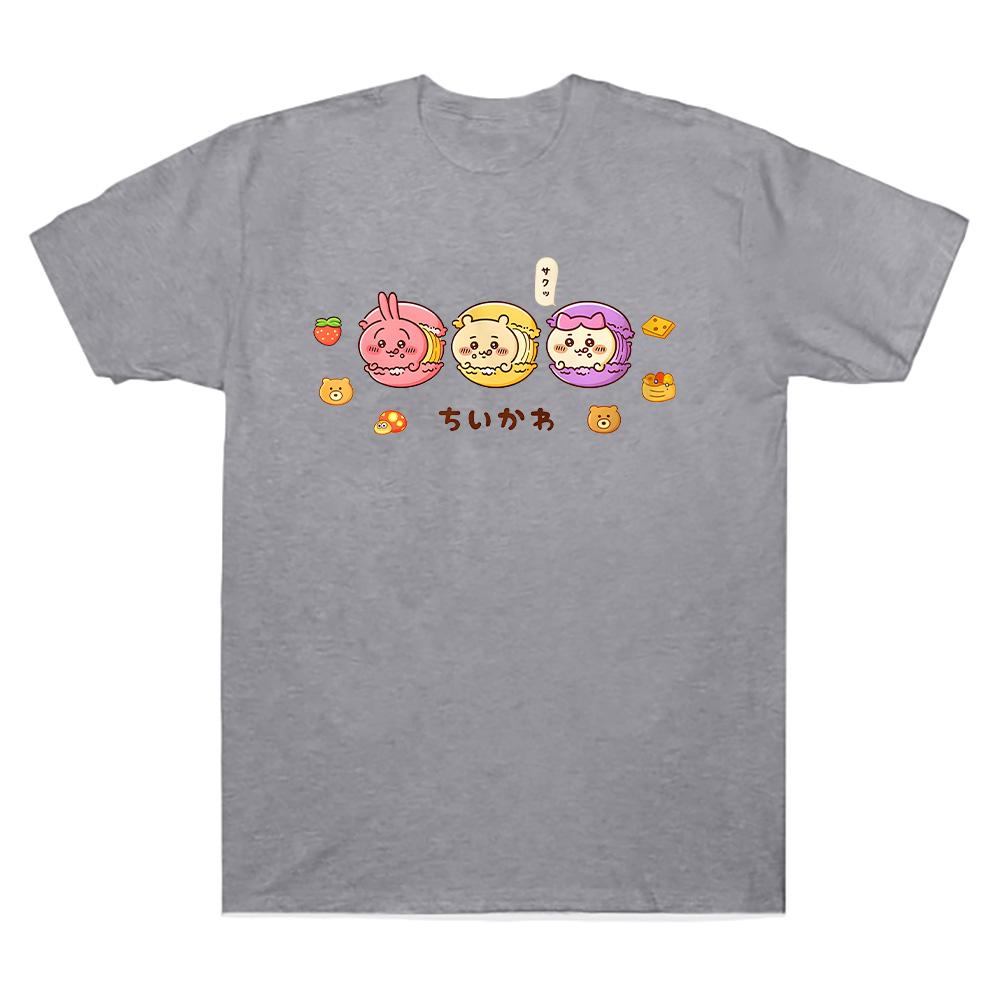 Chiikawa Macaron T-Shirt Kawaii Japanese Anime Tee Summer Cotton T Shirts Women Men Casual Tee Clothes Kawaii Y2K