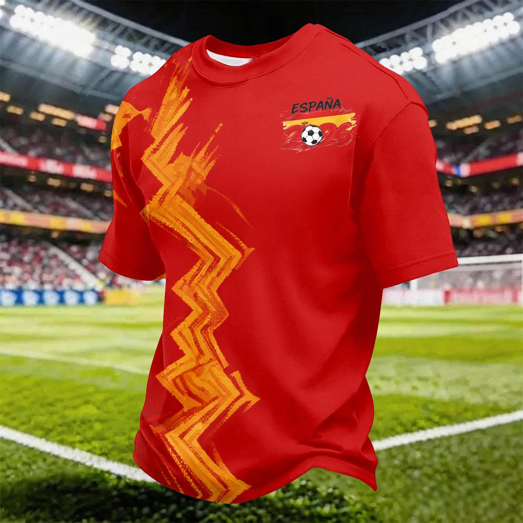 Men's Casual Soccer Print Quick-Dry Round Neck Mesh Short Sleeve Shirt , Lightweight Breathable Top for Sports or Everyday Wear