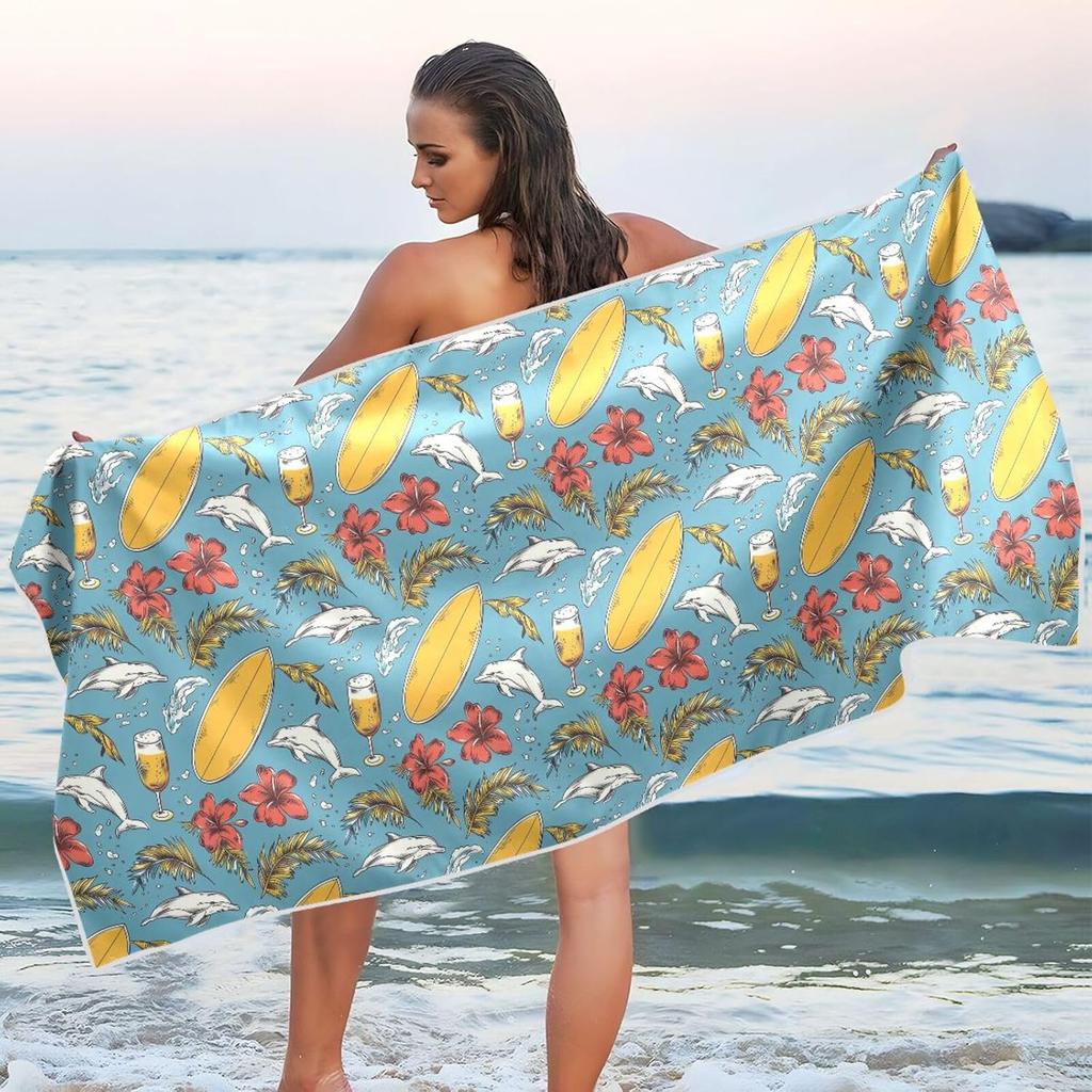 Kawaii-Style Smiling Tropical Fruit Beach Towel Large Thin Sand Free Quick Dry Towels Travel Swim Pool Yoga Gym Camping Adults
