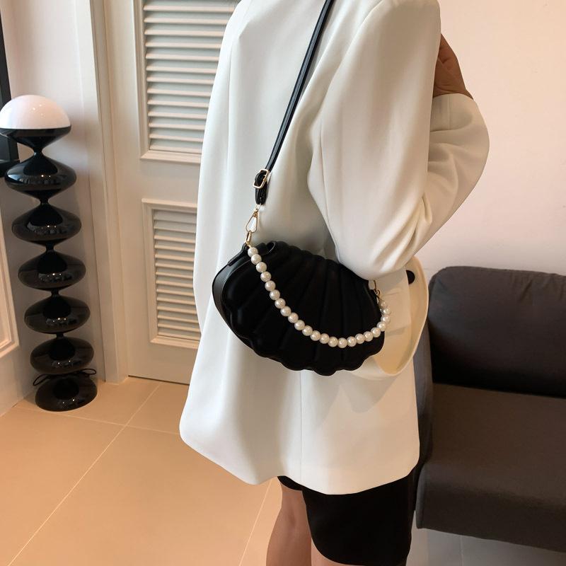 Shell Shaped Crossbody Bag Fashion Mini Shoulder Bag Womens Faux Pearl Chain Handbag ARI
