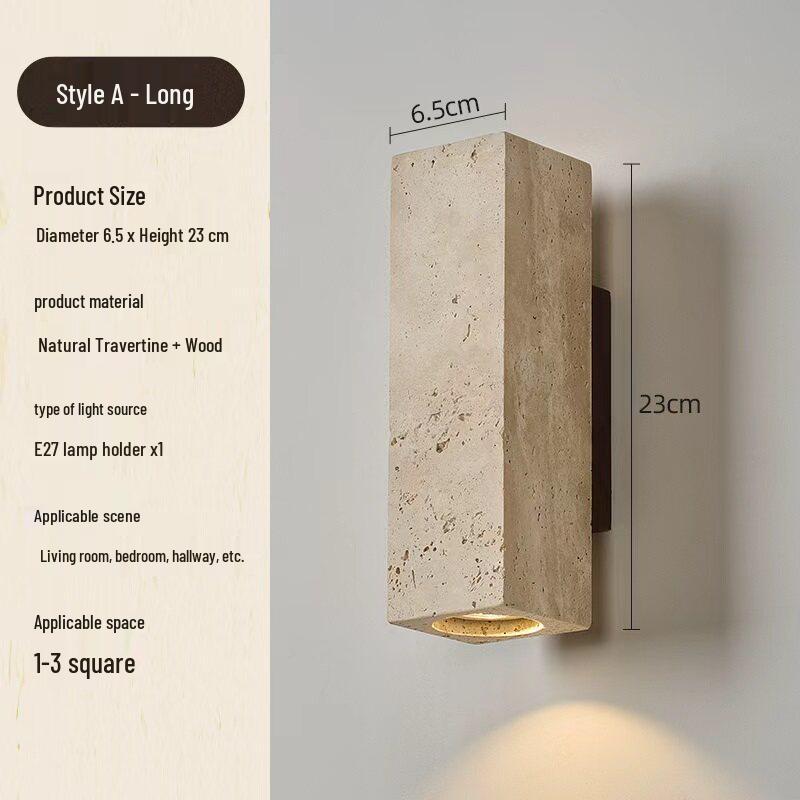 Wabi-sabi Style Yellow Travertine Wall Lamp for Bedroom, Courtyard, or Balcony - Waterproof Outdoor Light.