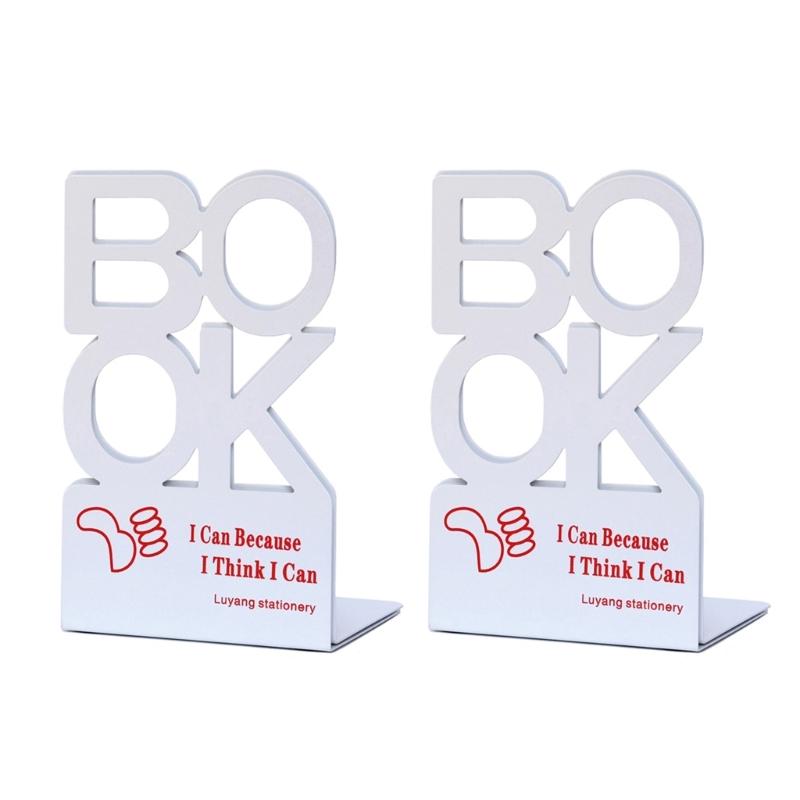 

2Pcs Book Ends for Shelves Hollowed Letter Metal Bookends Heavy Duty Book End Decorative Book Stoppers for Shelves Desk білий