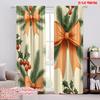2pcs,2D Plane Printing Popular Curtains Christmas Bow Pine Holly (4) Versatile 100% Polyester (without Rod) Outdoor Decorations