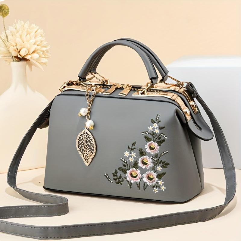 Small Elegant Floral Handbag Fashion Elegant Floral Embroidered Handbag For Women Shoulder Crossbody Bag Polyester Lined With Zipper Closure