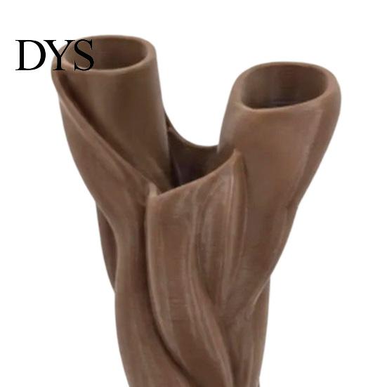 3D Printed Flower Vase Vase, Matte Wood Grain Double Tube Ornament, Mid Unique Resin Holder Century Style Floral Arrangement, for Dried Flowers