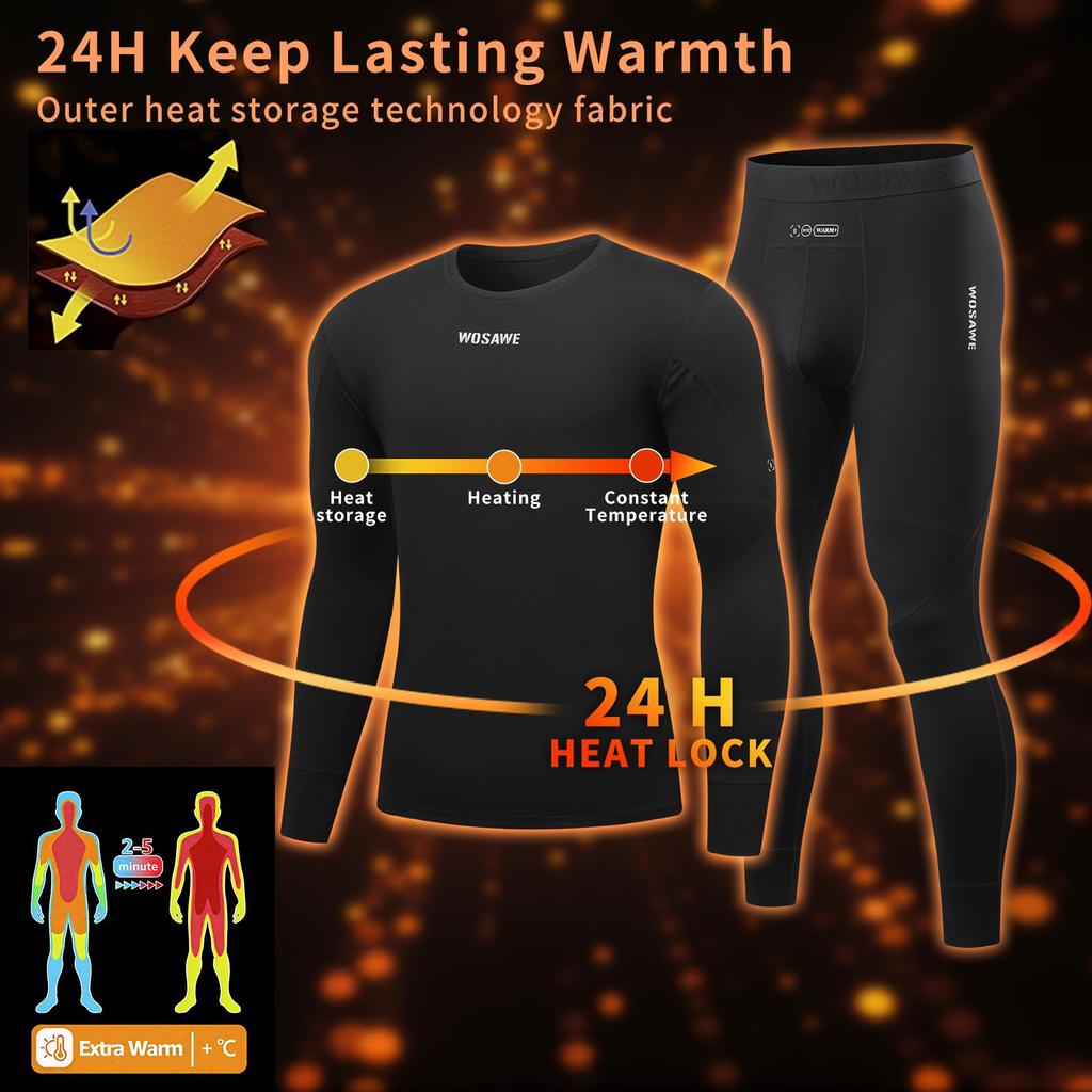 WOSAWE Winter Motorcycle Thermal Underwear Sets Men Quick Dry Stretch Base Layers Compression Shirts and Pants Fitness Shapewear