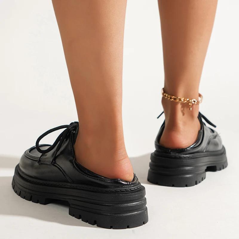Fashion Retro Chunky Platform Oxford Shoes for Women British College Style Thick Sole PU Leather Dress Shoes Woman Spring Autumn Loafers