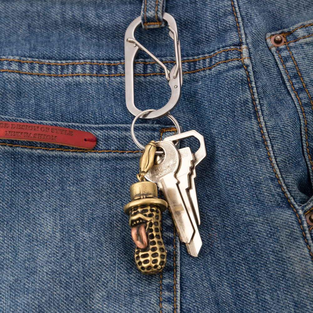 Creative Peanut Key Ring Bead Lanyard Pendant Peanut Key Chain Ornament Brass Pendant DIY Accessory