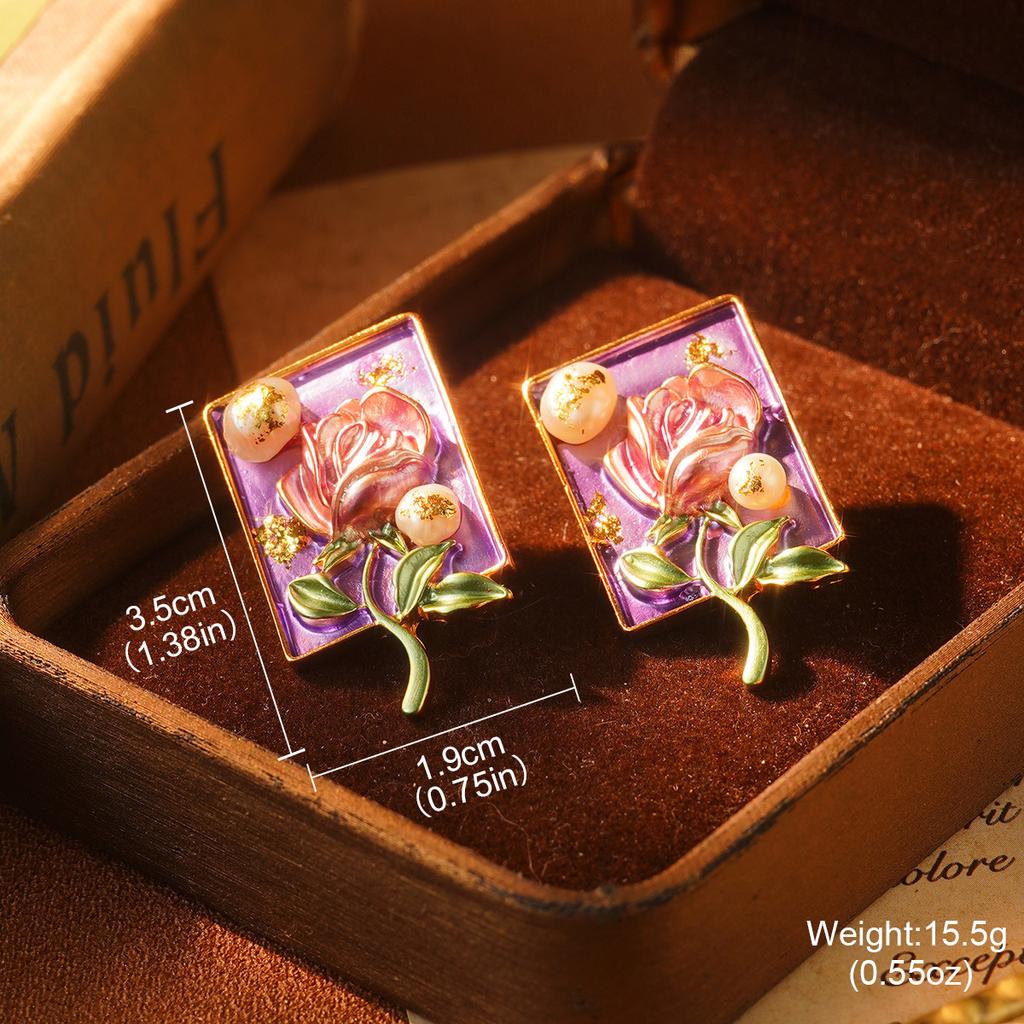 Monet Garden Violet Series Enamel Love Geometric Niche Vintage Premium Earrings Oil Painting Earrings