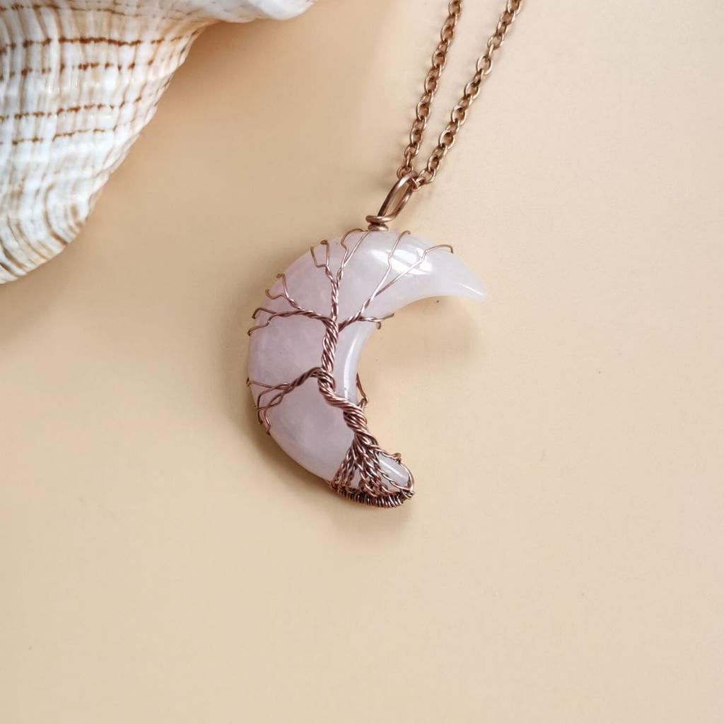 Ancient Red Copper Moon Natural Stone Wrapped Around The Tree Of Life, Necklace, Fortune Tree Necklace N511