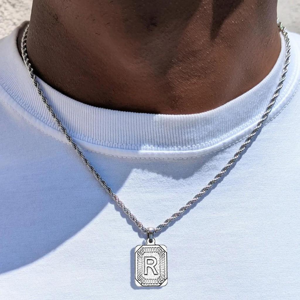 18K Gold Stainless Steel 26 Letter Pendant Necklace with Twisted Chain - Hip Hop Style