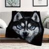 Cozy Husky Dog Print Flannel Blanket, 280gsm Soft Warm Fleece Throw for Sofa, Bed, Travel, Camping, Living Room, Offic