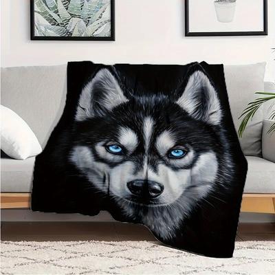 Manta de Franela con Estampado de Perro Husky Acogedora, Manta Suave y Cálida de Forro Polar de 280 g/m² para Sofá, Cama, Viaje, Camping, Sala de Estar, Oficina