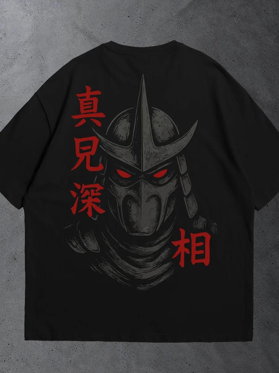 Oversized Y2K T-shirt with samurai shredder print M