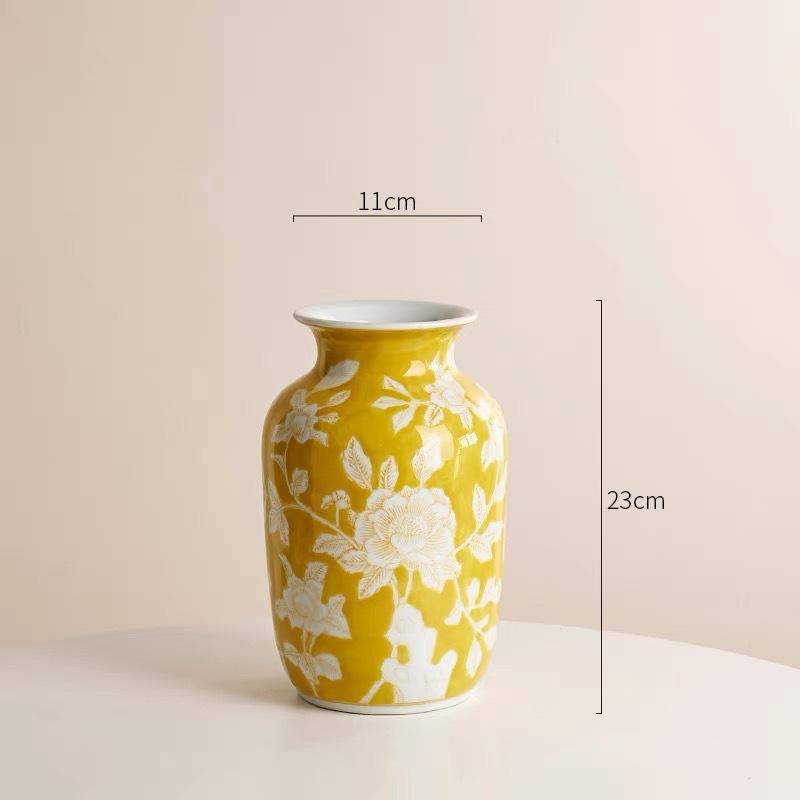 

Ceramic Vase Chinese-style Retro Bottle Yellow Blue and White Porcelain Flowerpot Flower Vase Home Decoration Accessories