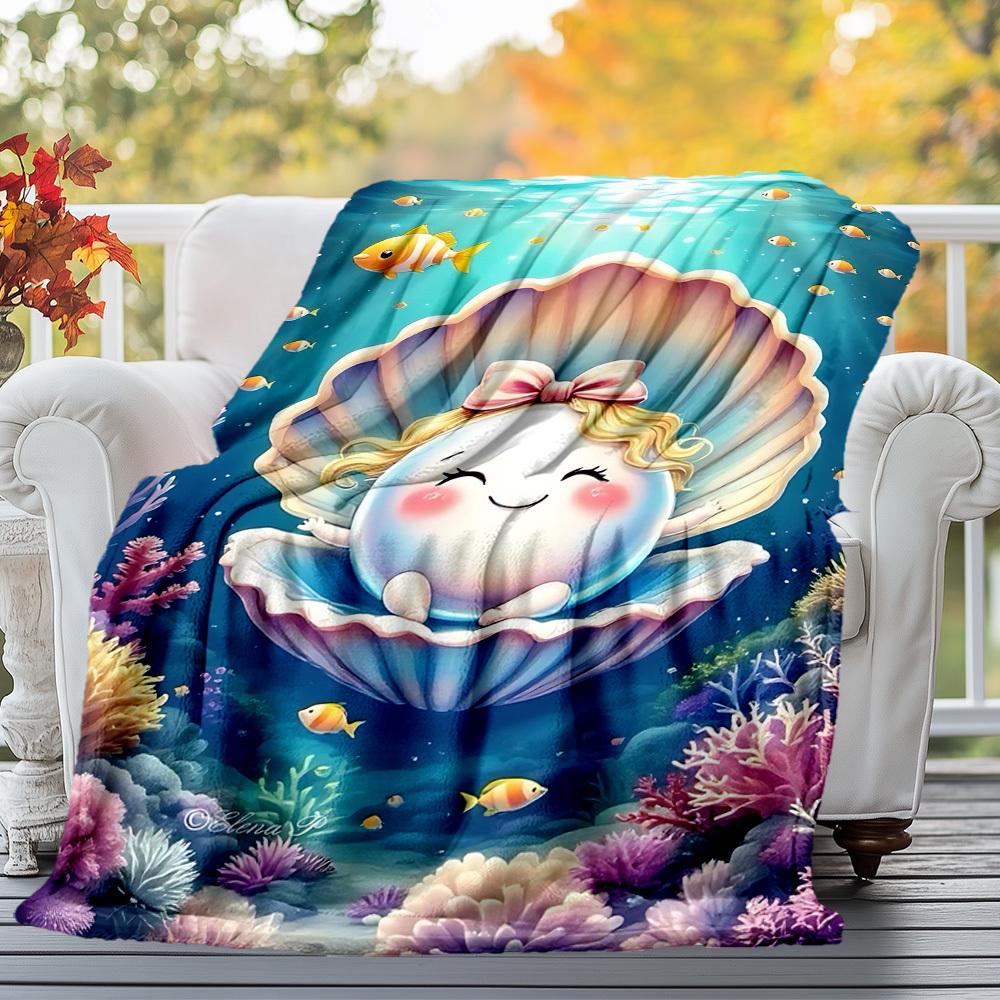 1PC shell oceanOutdoor Flannel Blanket - Soft Plush Decor for Picnics, camping, Bedroom, Playroom, Office, or Lunch Break 1314A