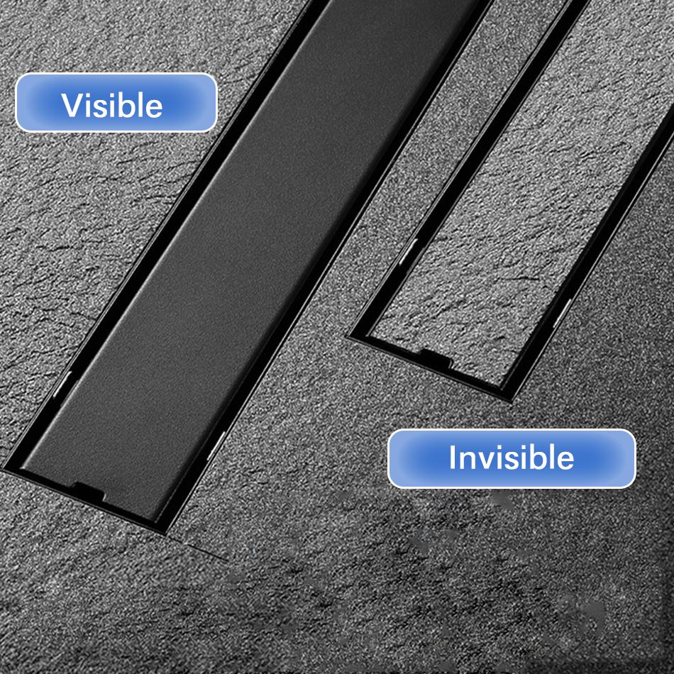 Invisible Floor Drain Black 304 Stainless Steel Anti-odor Bath Shower Long Linear Drainage Tile Insert Side Floor Drains Cover