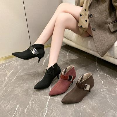 Zimní Nové Dámské Stiletto Vysoké Podpatky Špičaté Krátké Kozačky Podzimní Korejské Kotníkové Kozačky Populární pro Ženy