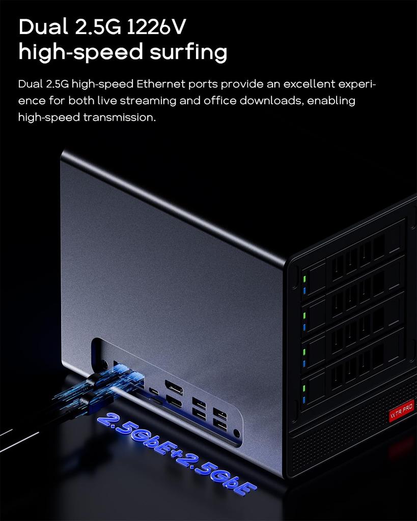 AOOSTAR WTR PRO NAS PC Zestaw NAS Mini PC z Ryzen 7 32GB DDR4 1TB 4 Dyski HDD SATA i 2 NVME 4K Potrójny Wyświetlacz Karta TF WIFI BT Komputer Stacjonarny Mini PC 4-Zatokowy