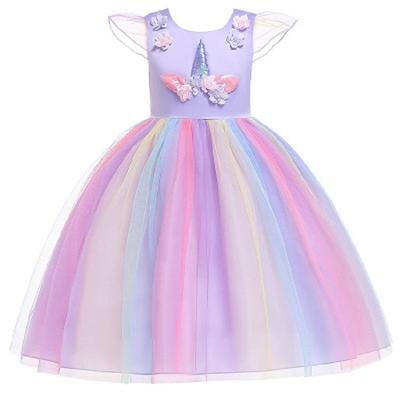 Halloween & Christmas Girls' Rainbow Unicorn Princess Dress