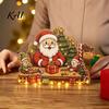 Rustic Winter Home Accents Christmas Wooden House Ornament, Santa Claus/Snowman/Elk Sleds/Winter Cabins Elk Sleigh Tabletop Decor Scene Figurines,
