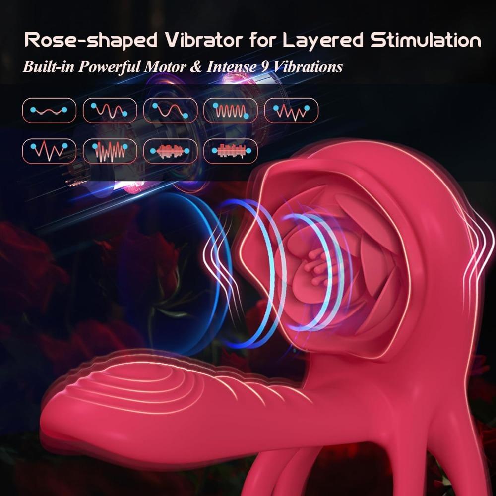 Vibrating Cock Ring with Rose Clitoral Stimulator - Penis Sleeve Vibrator for Couples, G-Spot & Clitoral Pleasure (Men & Women)