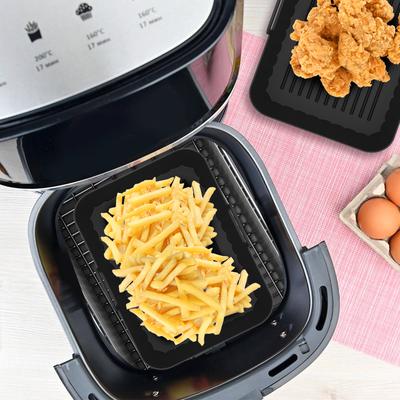2Pcs Air Fryer Silicone Tray Baking Basket Pizza Fried Chicken Airfryer Silicone Basket Rectangle Airfryer Pan Liner Accessories