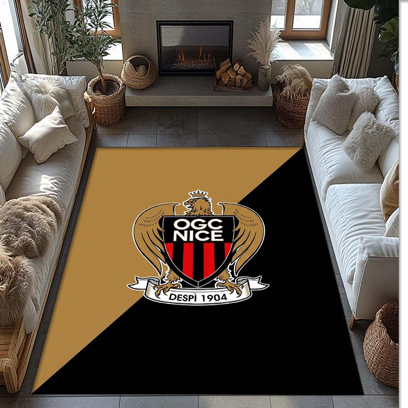 OGC Nice FC Soccer Football Pattern Soft Area Rug Non Slip Indoor Floor Carpet Sports Decor Mat for Bedroom