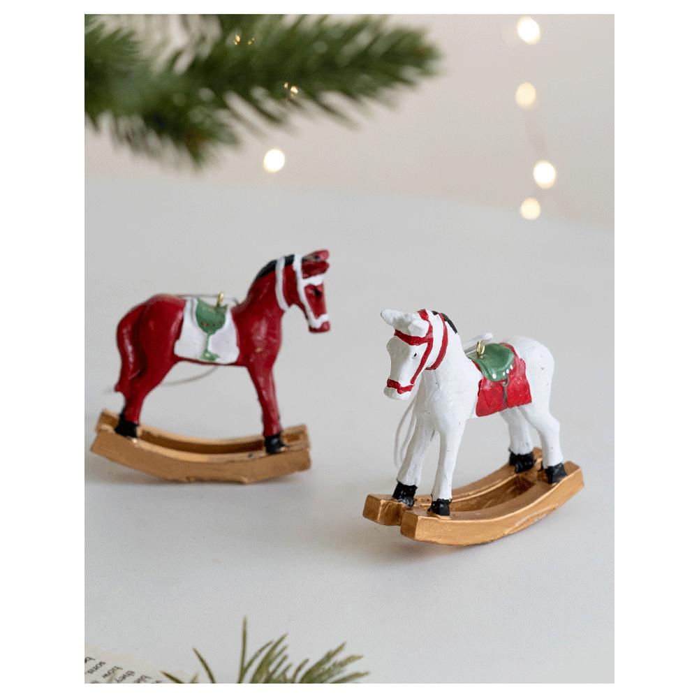 Decorative Resin Painted Horse Ornament Set for Tree Hanging and Desktop Display Crafted for Seasonal Holiday Use