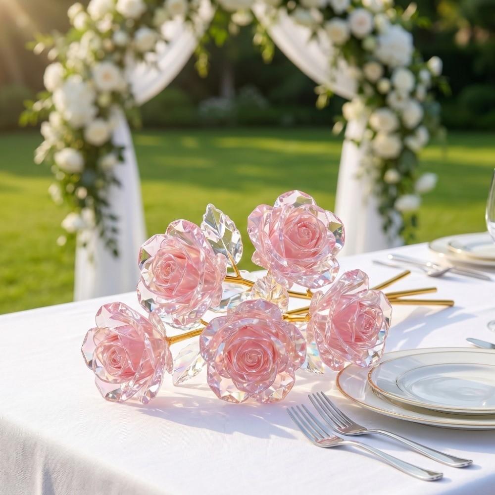10Pcs Eternal Large Pink Leaf Roses Fade Resistant Handcrafted Eternal Roses Romantic Artificial Crystal Flowers Birthday Gift
