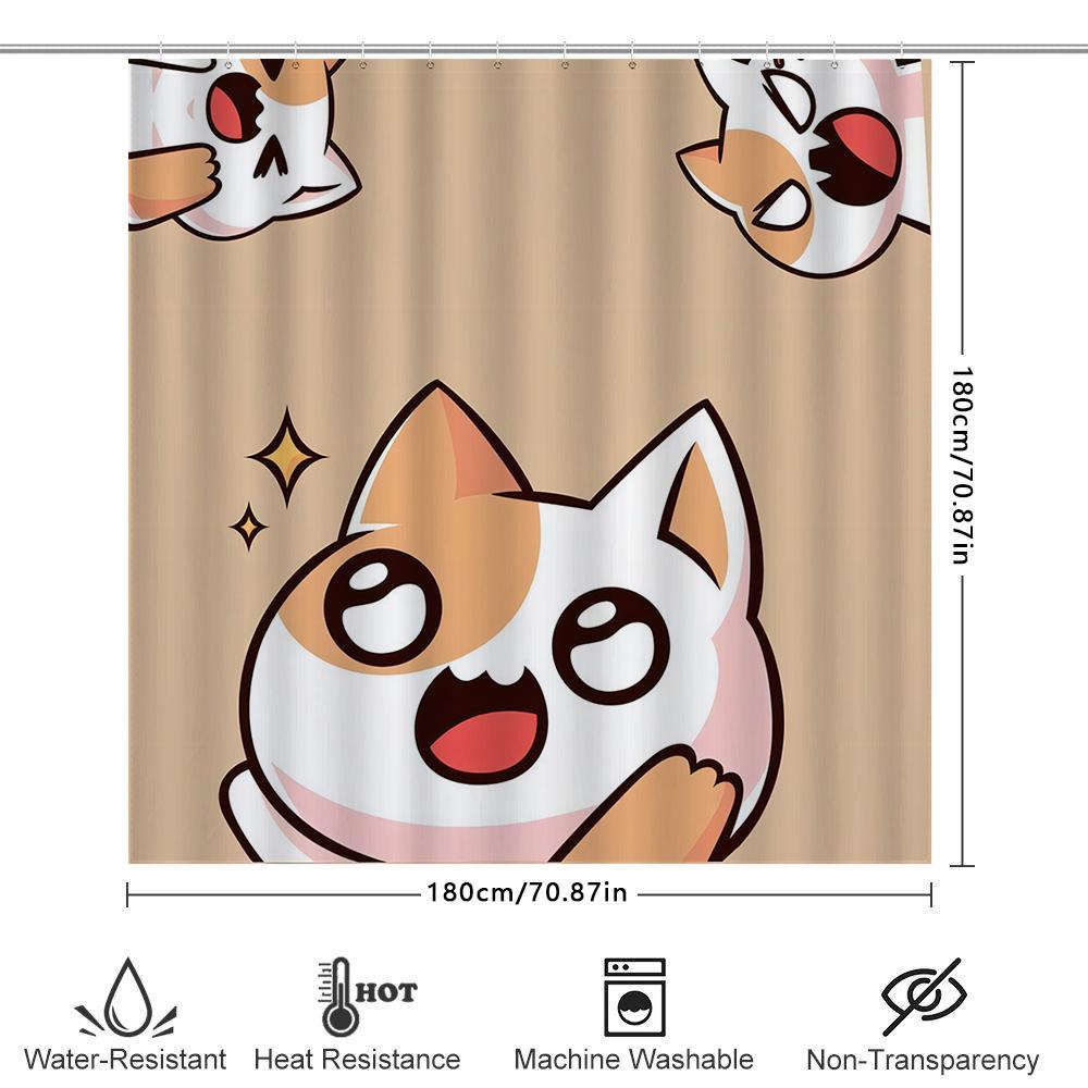 Cute Cartoon Cat Shower Curtain Waterproof and Machine Washable Home Decor 180x180cm