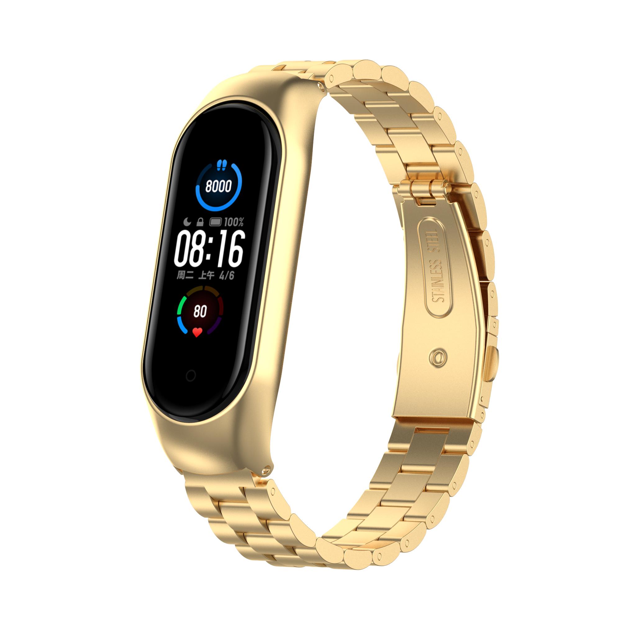 

Stainless Steel Replacement Smart Watch Strap Watchband for Xiaomi Mi Band 5/6 Gold