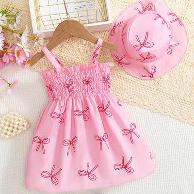 0-3 Years Old Girl Fashion Princess Two-piece Summer Children's Cute Butterfly-printed Dress And Hat