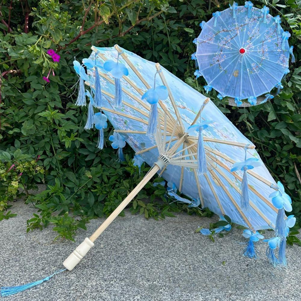 56cm Fabric Tassel Umbrella Handheld Chinese Style Ancient Dance Umbrella Rainproof Windproof Chinese Antique Umbrella