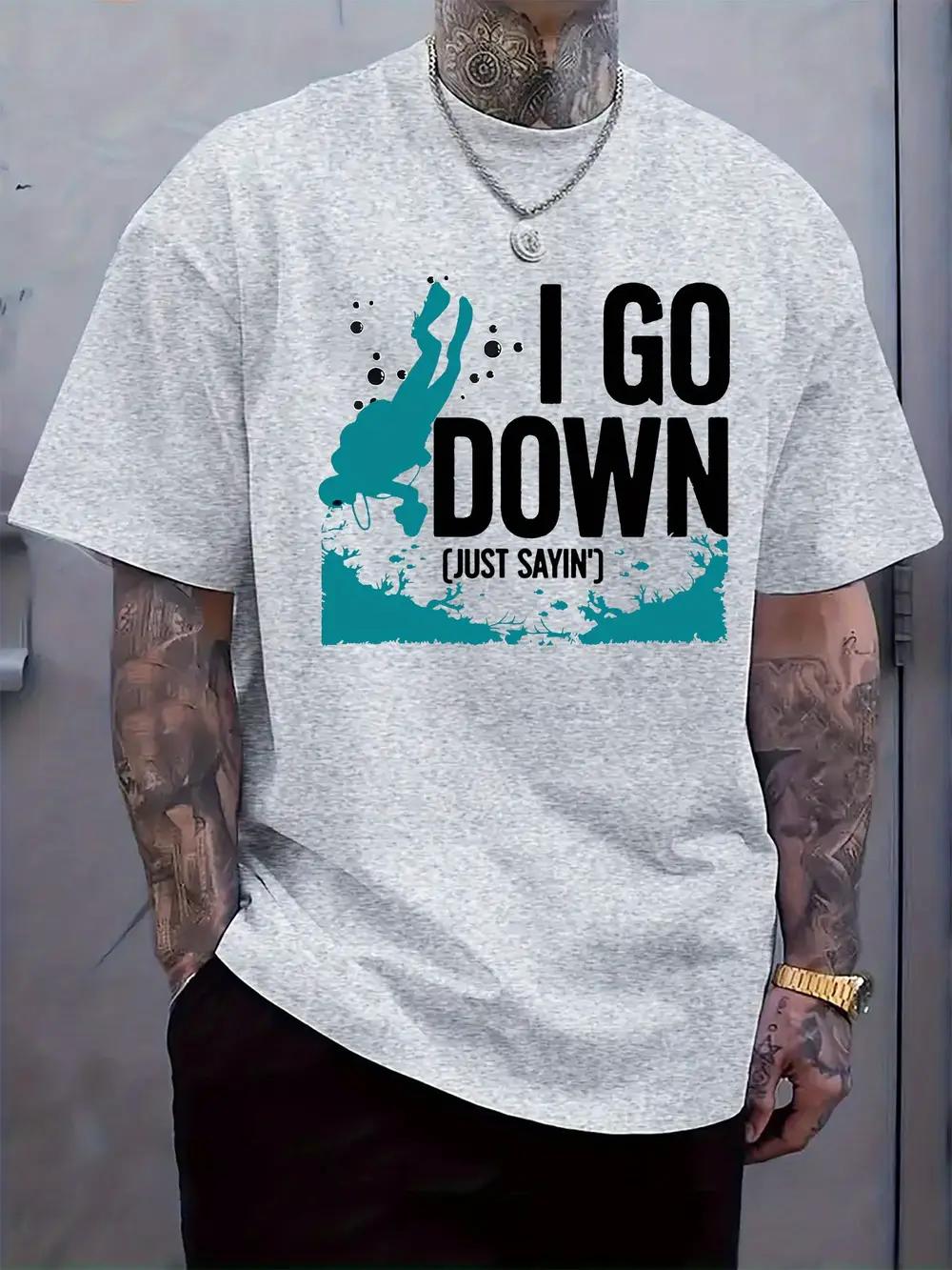 

Round Neck Short Sleeve T-shirt with Diving Humor Print M