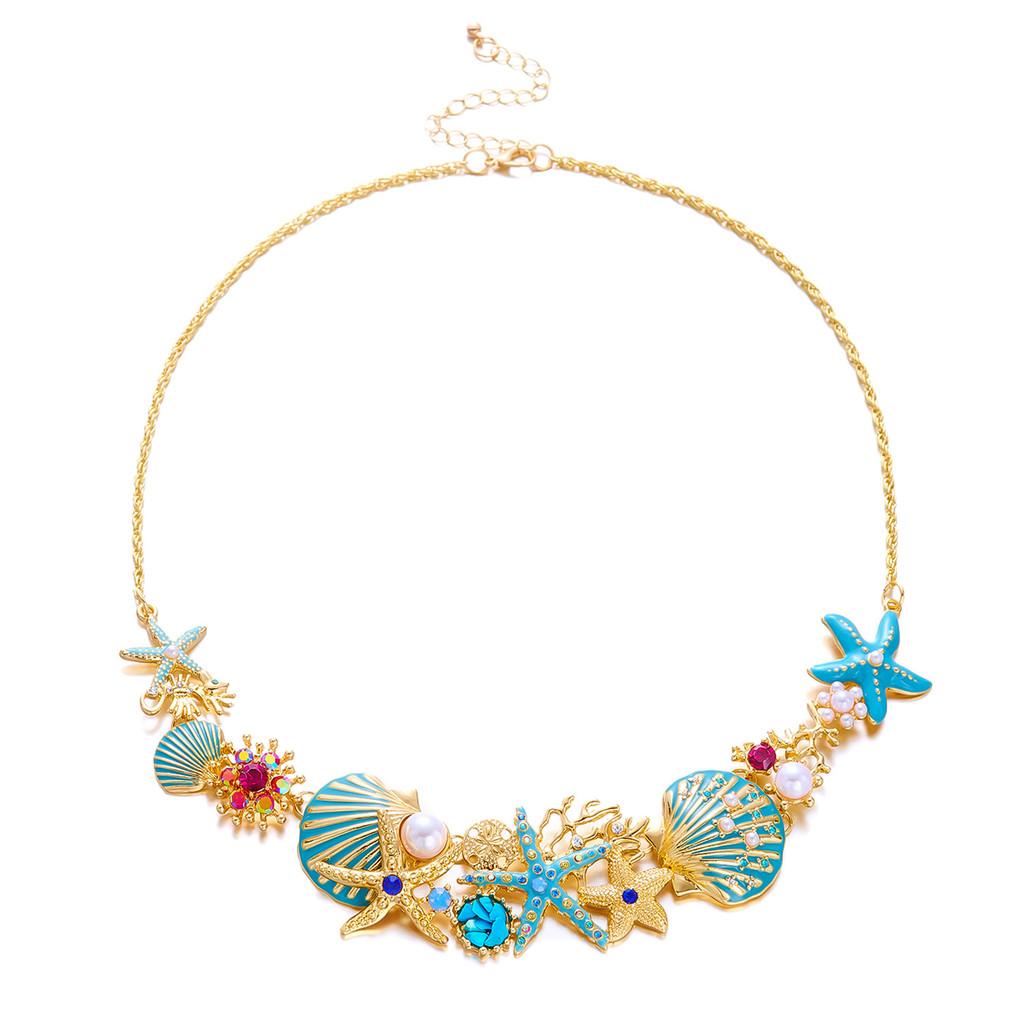 Ocean Starfish Necklace And Bracelet Set With Zinc Alloy Charm For Summer Fashion Women