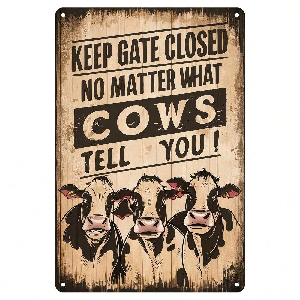 Retro Metal Tin Sign Cow Sunflowers Farmhouse Kitchen Wall Decor 20x30cm