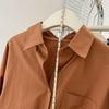 Caramel Mid-Length Women's Autumn Shirt Jacket - Casual, Long-Sleeved, Loose, Slimming Top