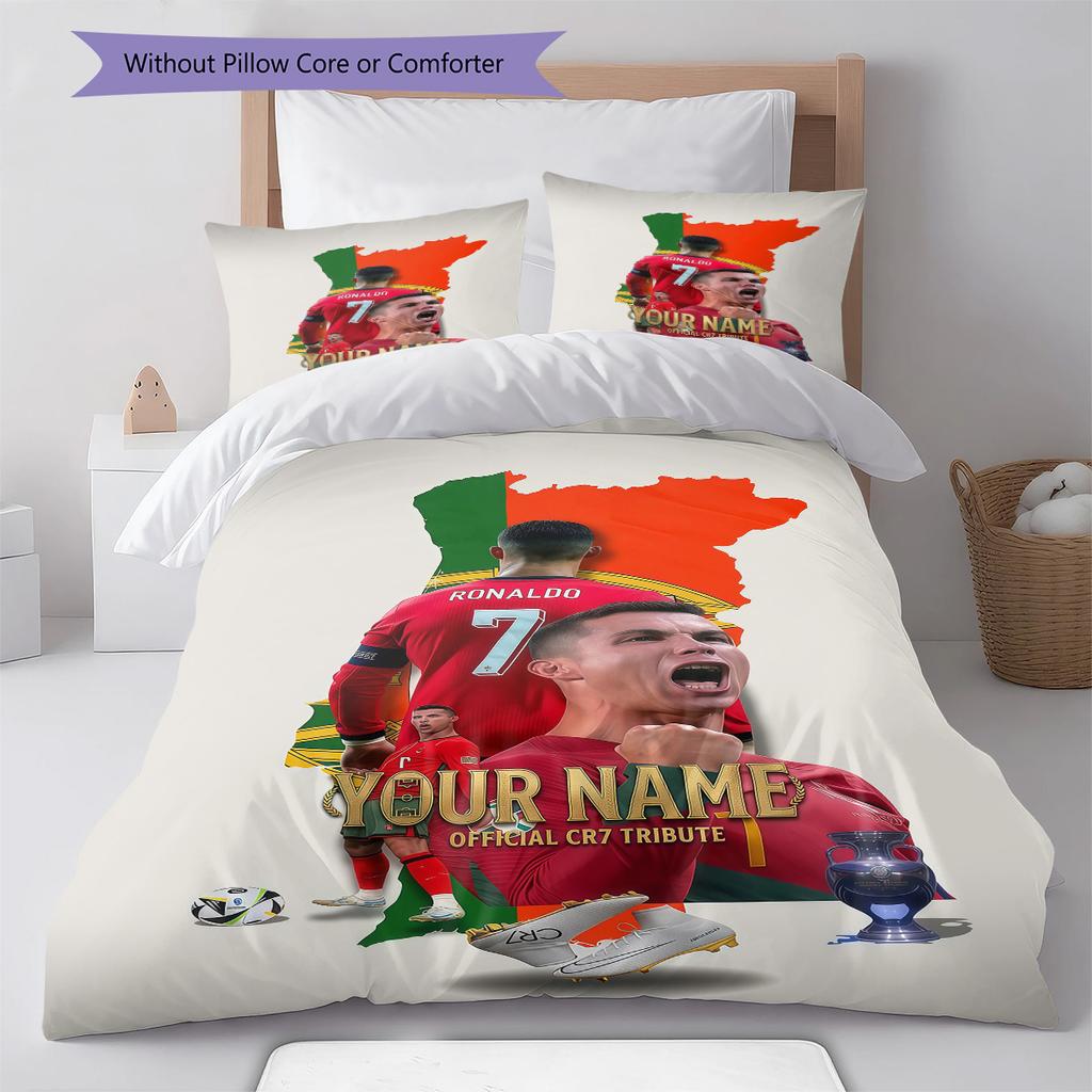 Cr7 Custom Name Pattern Bedding Quilt Set Quilt Cover Pillowcase Home Birthday Gift(1 * duvet cover + 2 * pillowcase, without core)