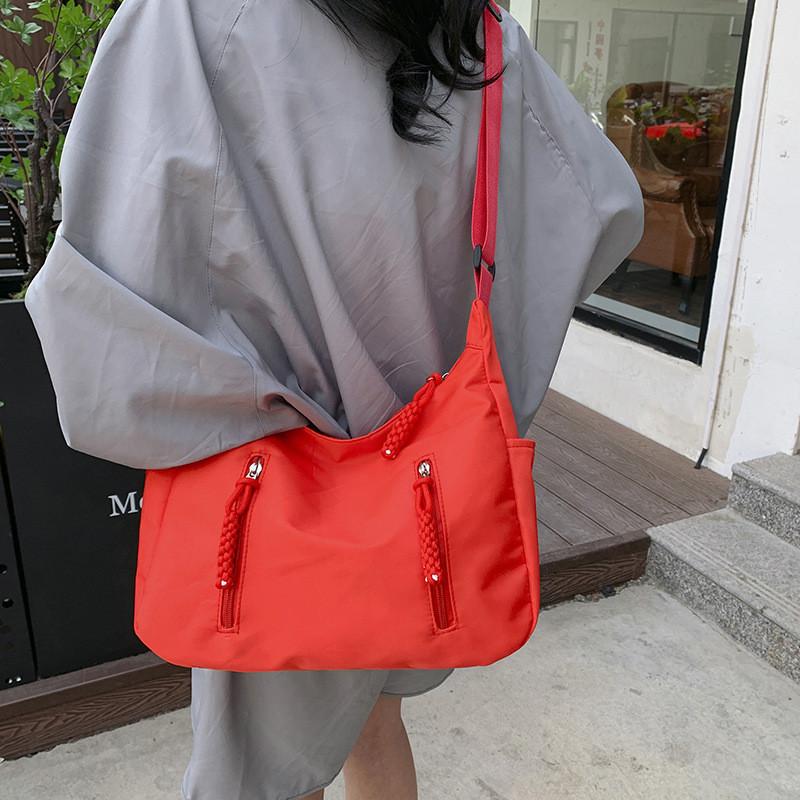 Spacious Nylon Tote Bag For Women Stylish Summer Commuter Shoulder Bag In Black Red Beige And Blue