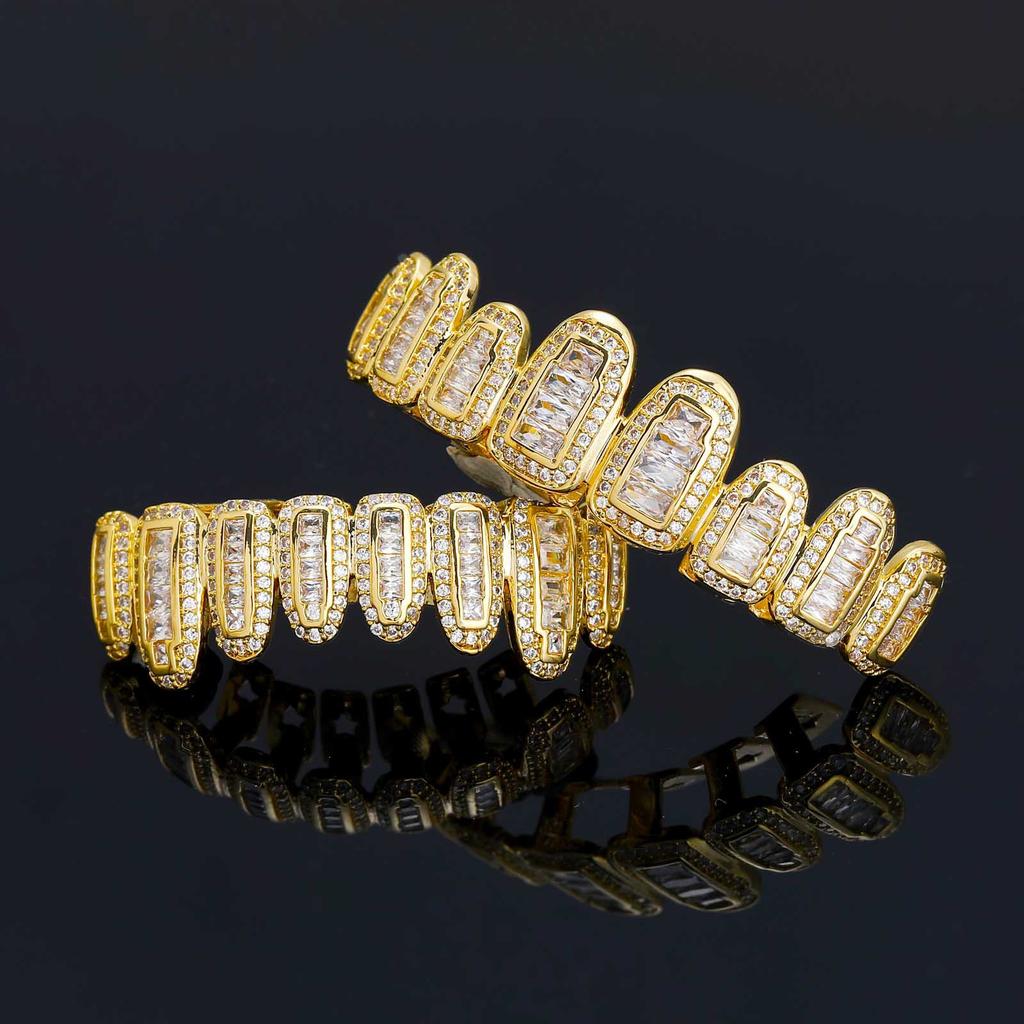 BES Hip Hop Men's Bling Dental Teeth Grillz Sets Iced Out Body Jewelry Dental Trendy Unisex Irregular Fangs Grillz