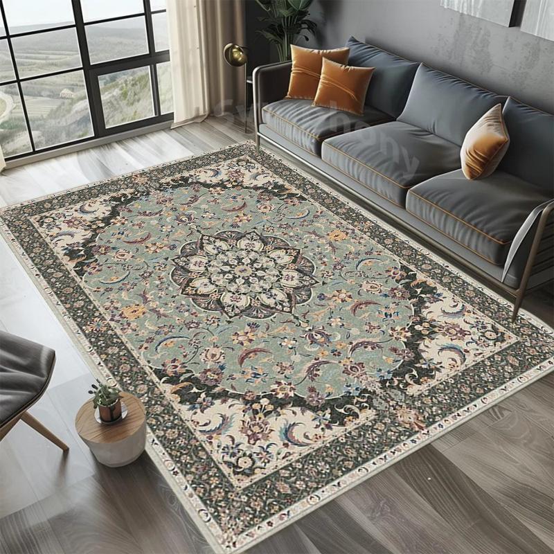 Traditional Oriental Floral Rectangular Area Rug for Bedroom Living Room Non Slip Washable Floor Mat Home Decorative Soft Carpet