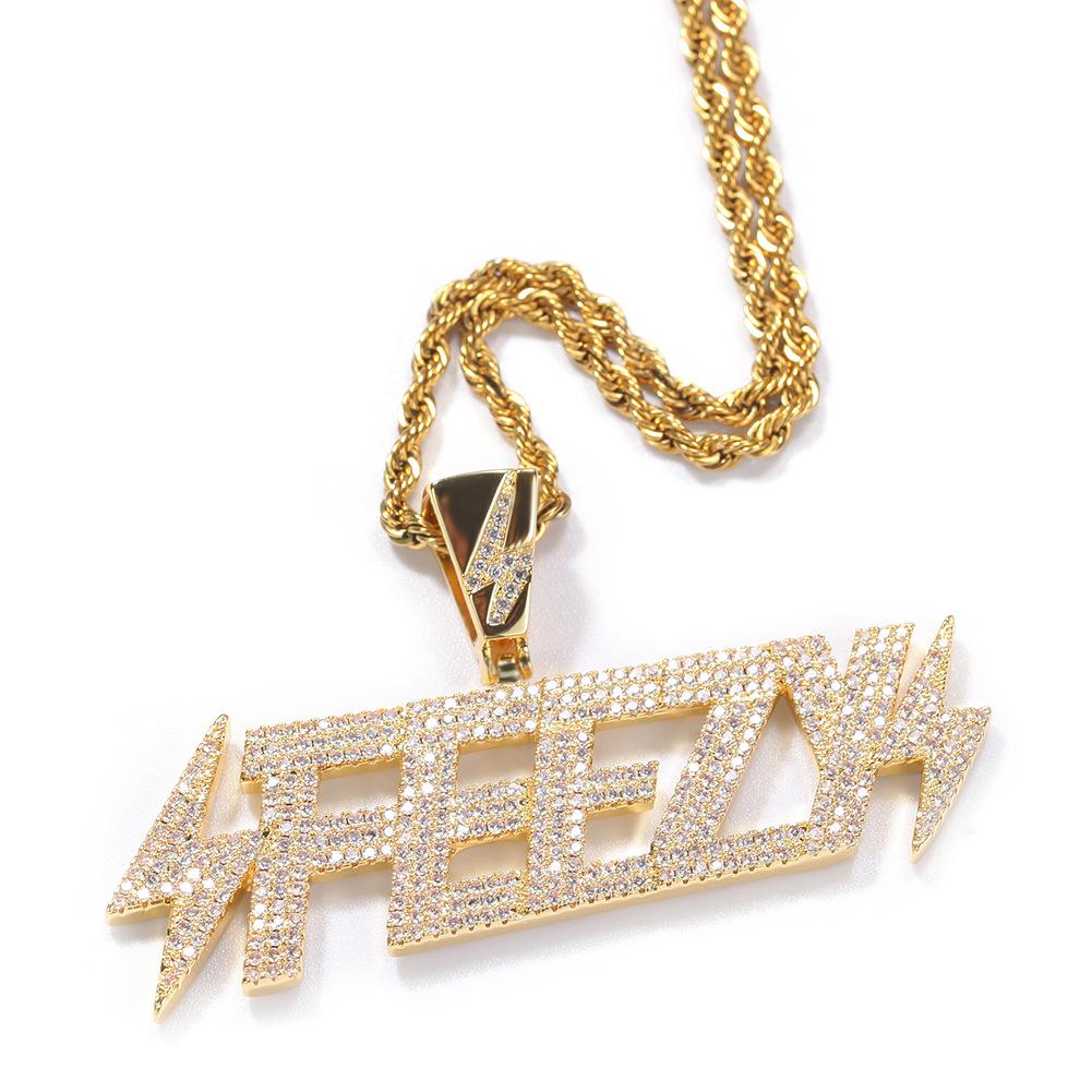 Zircon Copper Necklace Simple Hip Hop Lightning FEEZY Letter Pendant Necklace Accessories