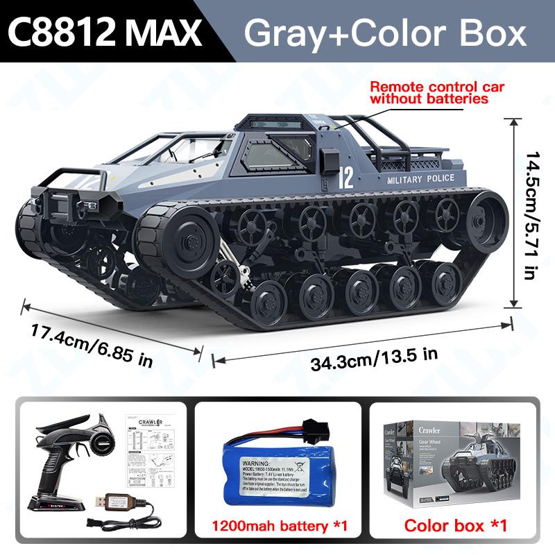 C8812/ C8812 MAX LED Light Full Scale Tracked Tank Simulation Model Toy RC Car Drift Remote Control Off-Road Vehicle for Kids