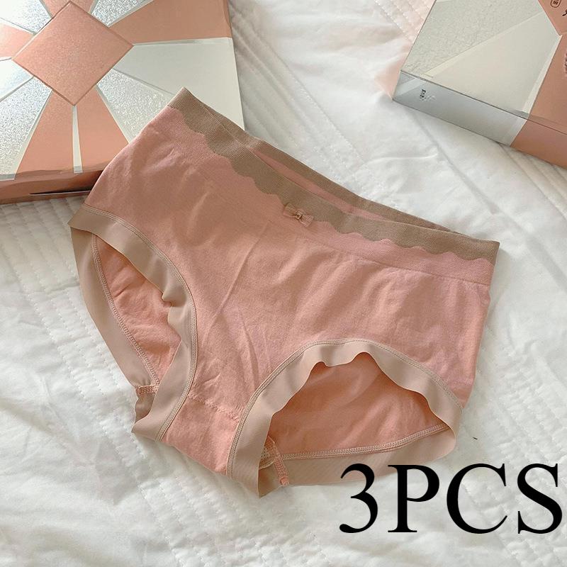 3 szt./partia Jedwabna Nawilżająca Bielizna Dziewczęca Bezszwowa Średni Stan Krok z Czystej Bawełny Wygodne Oddychające Majtki typu Trójkąt